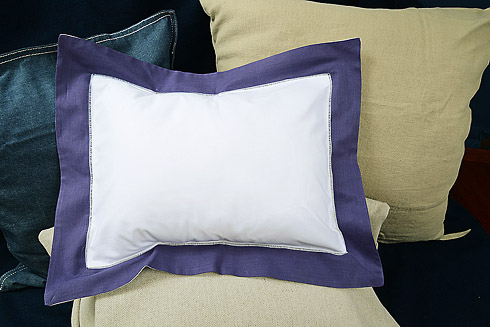 Hemstitch Baby Pillow 12" x 16". White with Imperial Purple
